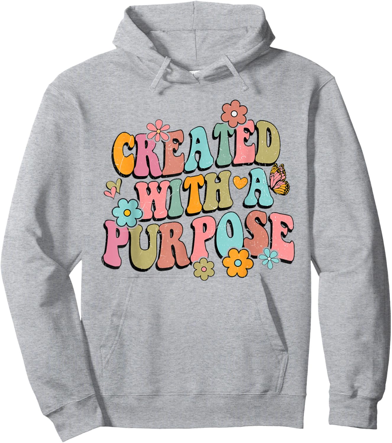 Retro Boho Created With a Purpose Religious Bible Christian Hoodie - Hoodie | Ash