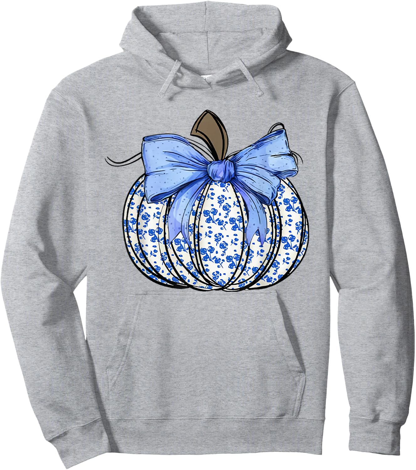 Retro Coquette Bow Blue Floral Pumpkin Halloween Autumn Fall Hoodie - Hoodie | Ash