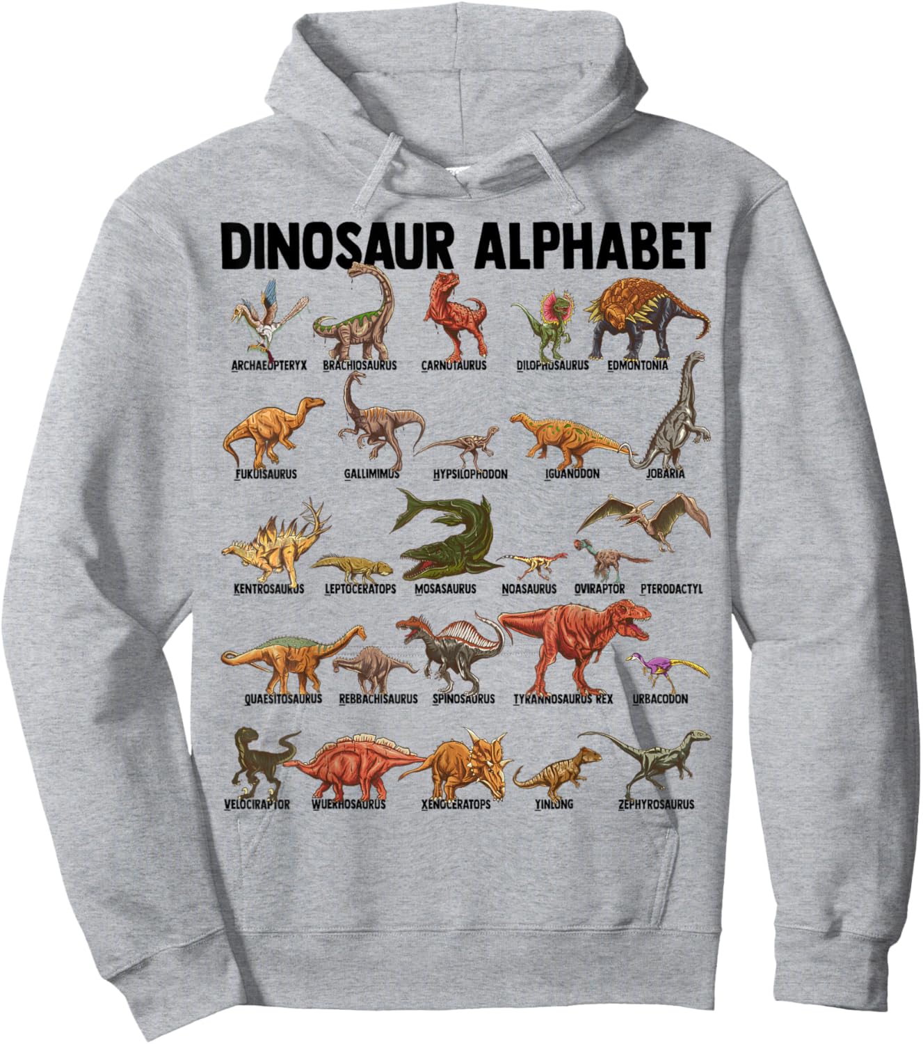 Dinosaur Alphabet - Dino Types Identification - A-Z ABC Hoodie - Hoodie | Ash