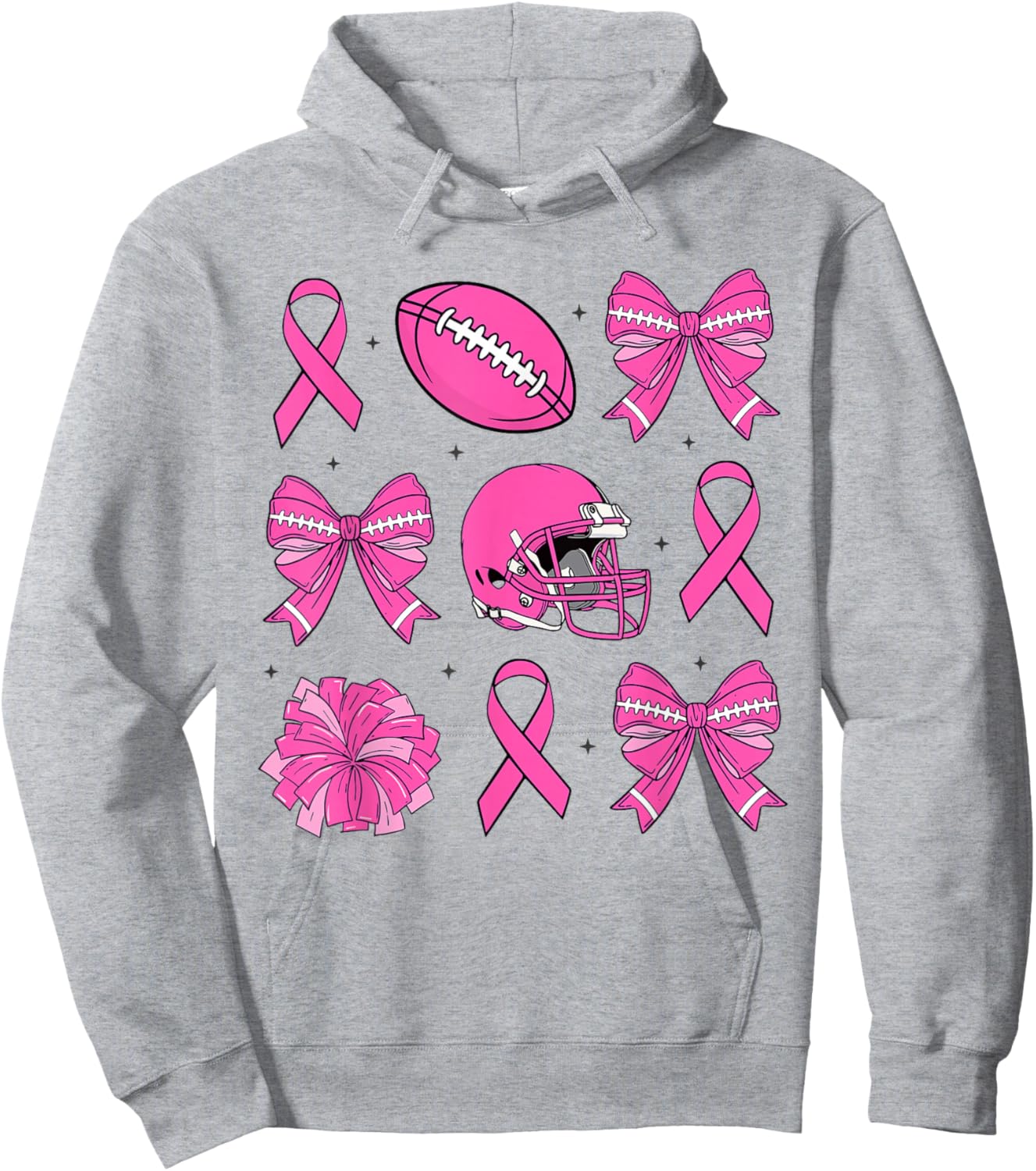 Breast Cancer Awareness Football Pink Ribbon Coquette Bow Hoodie - Hoodie | Ash