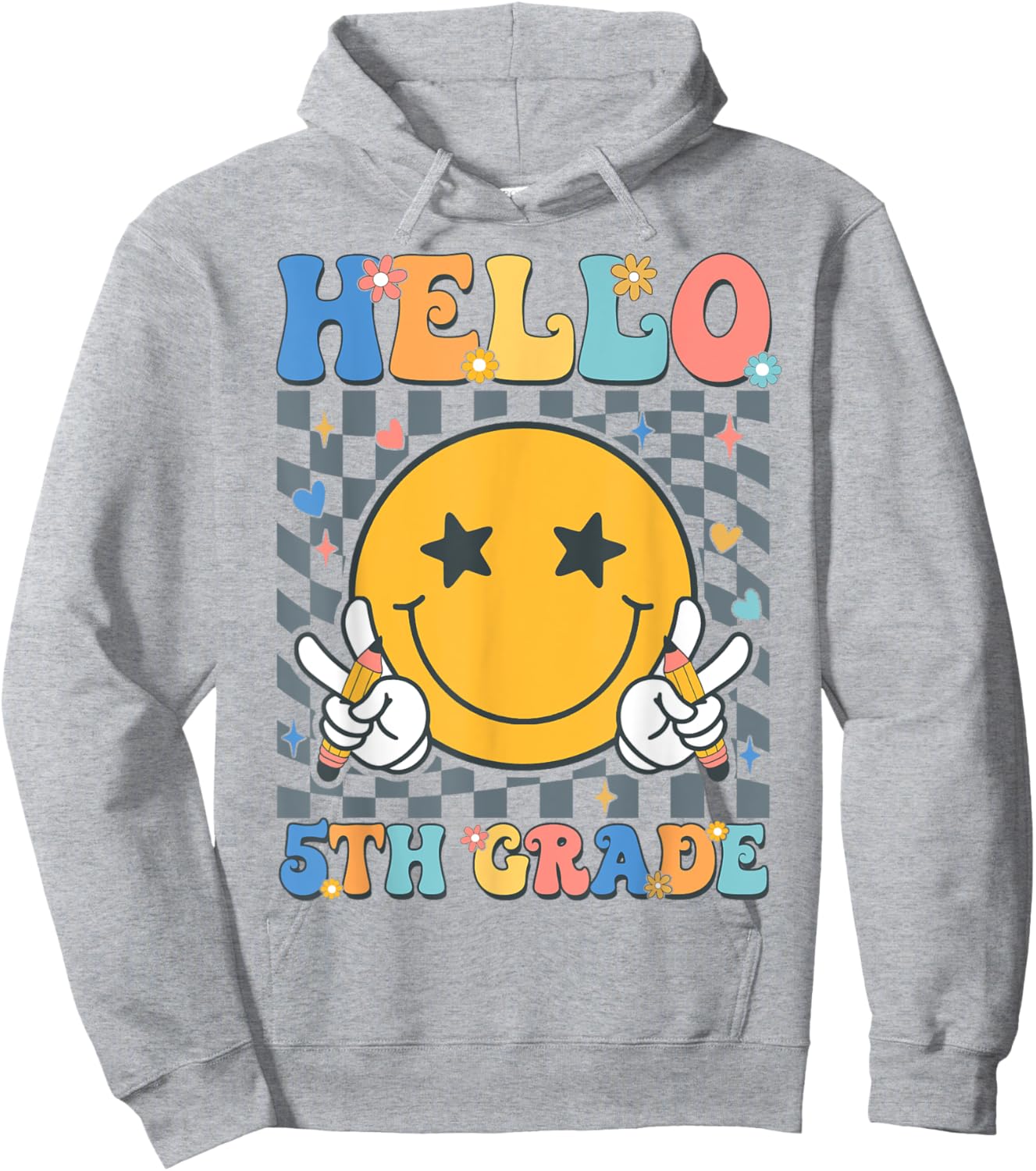 Retro Groovy Hello 5th Grade Back To School Teachers Kids Hoodie - Hoodie | Ash