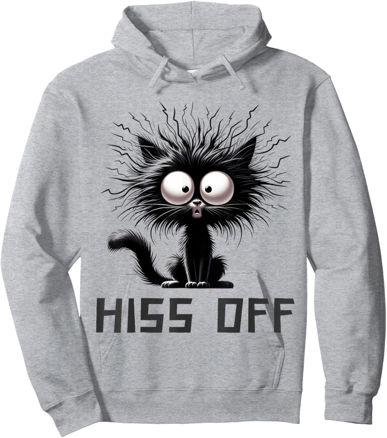 Hiss Off Funny Black Cat Hiss Off Meow Cat Gifts Black Cat Hiss Off Meow Cat Funny Cat Lover Women -Adults Cotton 65% Polyester 35% White Cartoon Hoodie - Hoodie | Ash