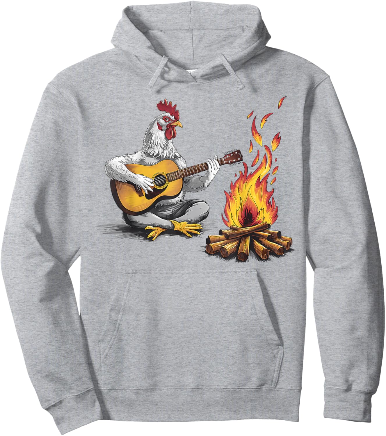 Funny graphic design Chicken Playing Guitar with Campfire Hoodie - Hoodie | Ash