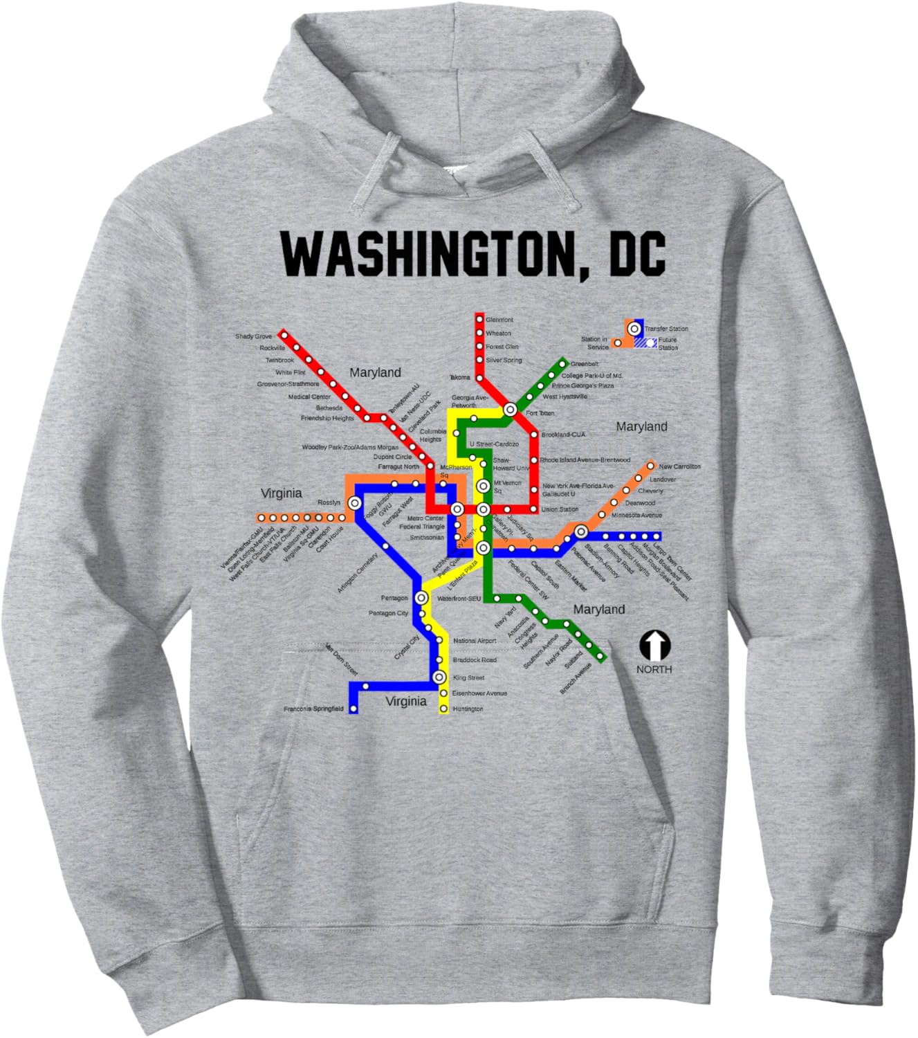 Metro Map Washington D.C.Vacation Cherry Blossom Capitol Hoodie - Hoodie | Ash