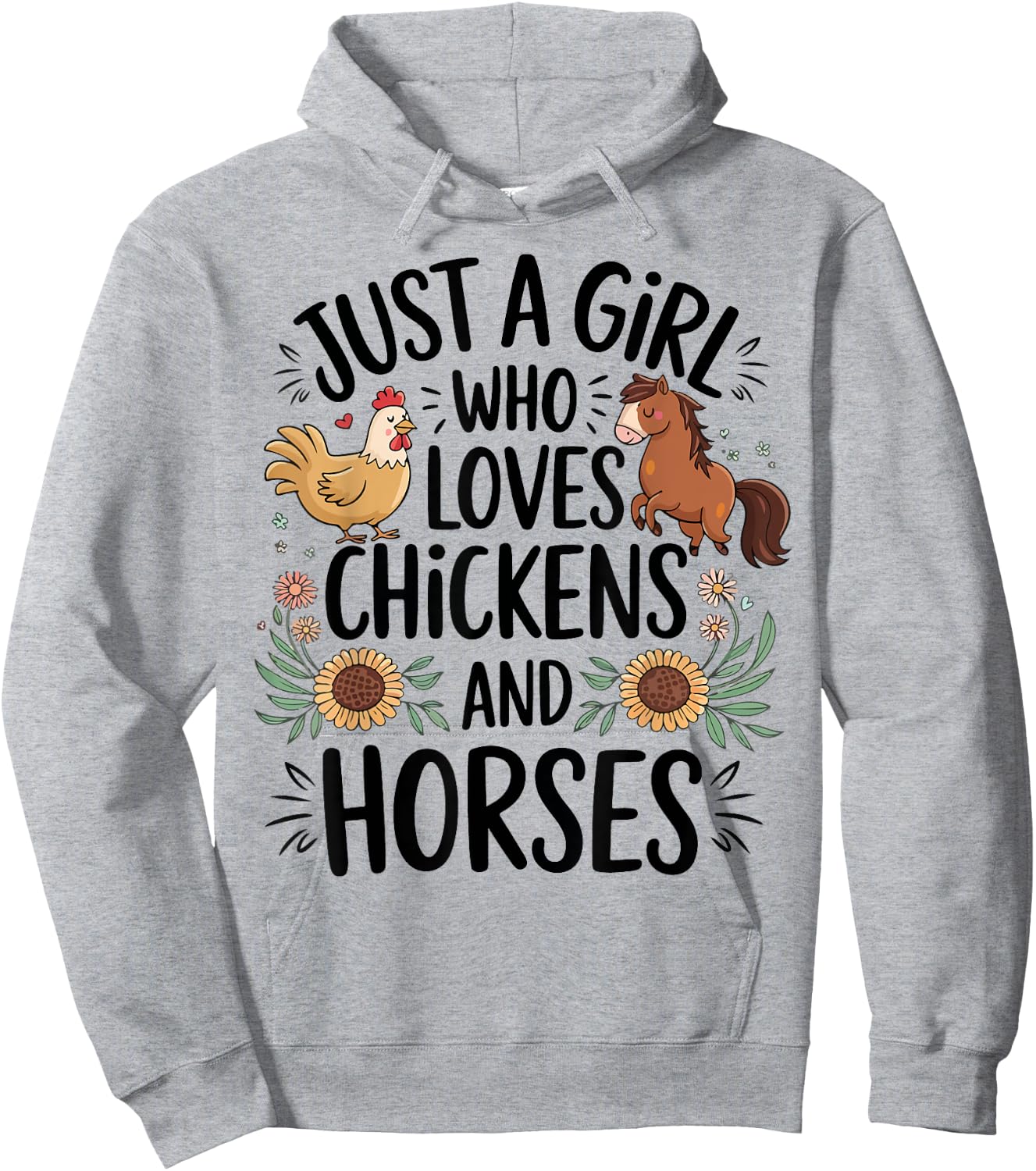 Just A Girl Who Loves Chicken & Horses Farming Farmer Women Hoodie - Hoodie | Ash