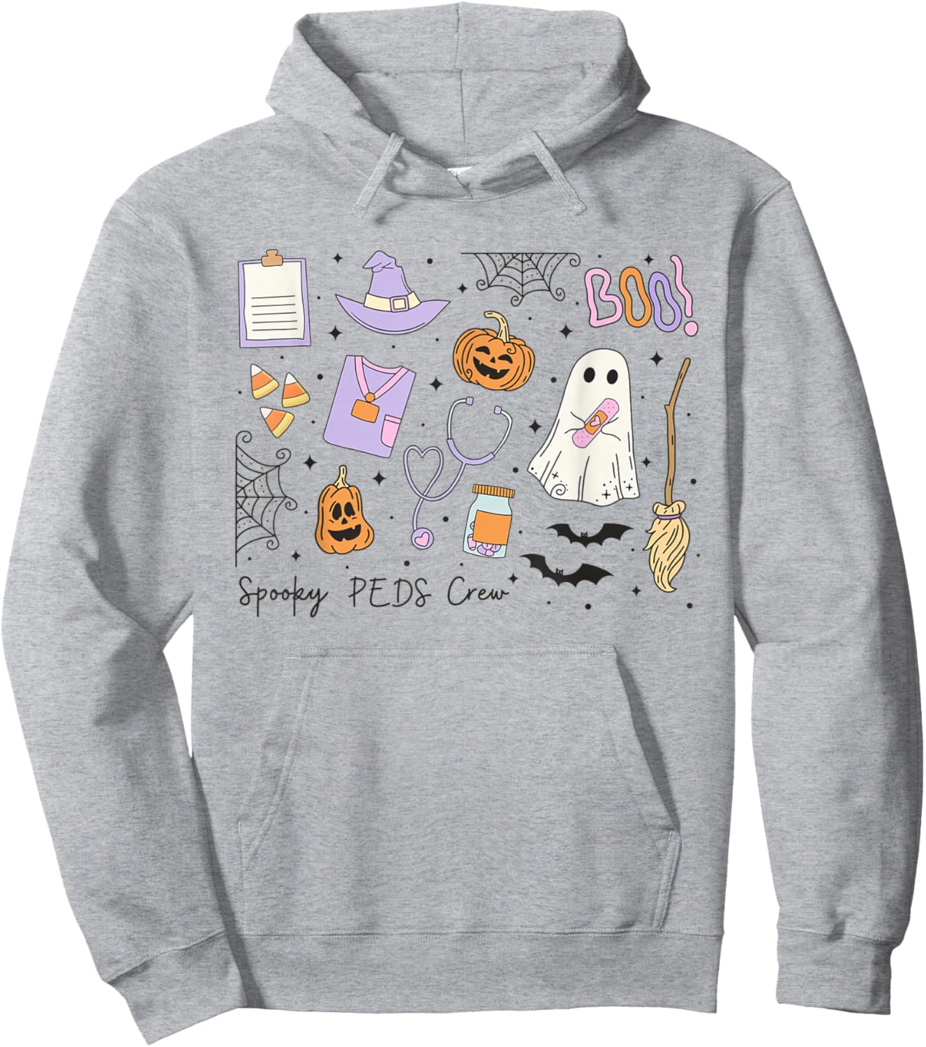 Spooky PEDS Crew Halloween Pumpkin Pediatrics Halloween Hoodie - Hoodie | Ash