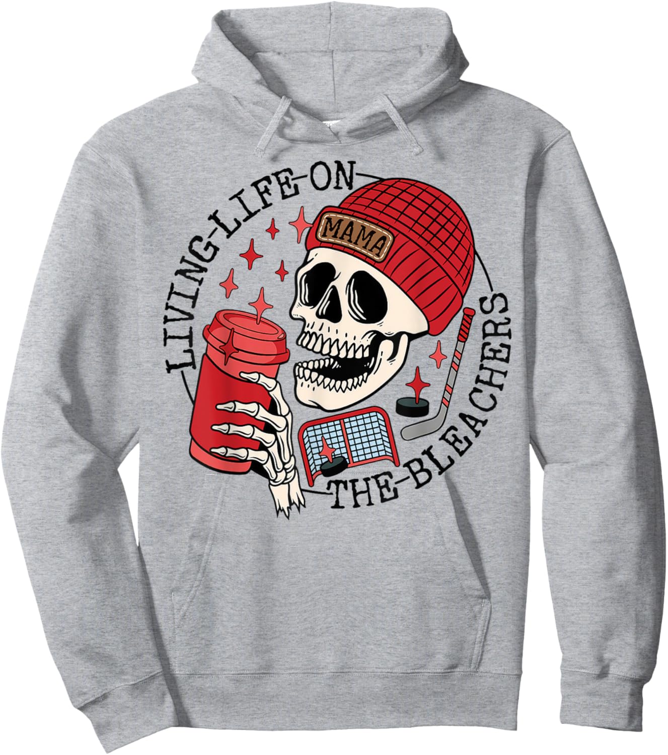 Living Life On the Bleachers Skeleton Mom Coffee Hockey Mama Hoodie - Hoodie | Ash