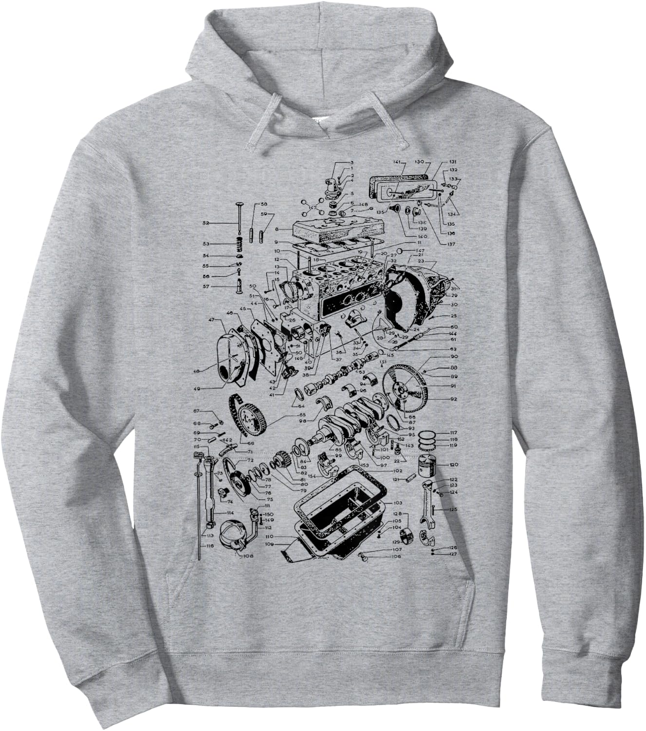 Engine Drawing, Engineer, Work Blocks and Mechanic Hoodie - Hoodie | Ash