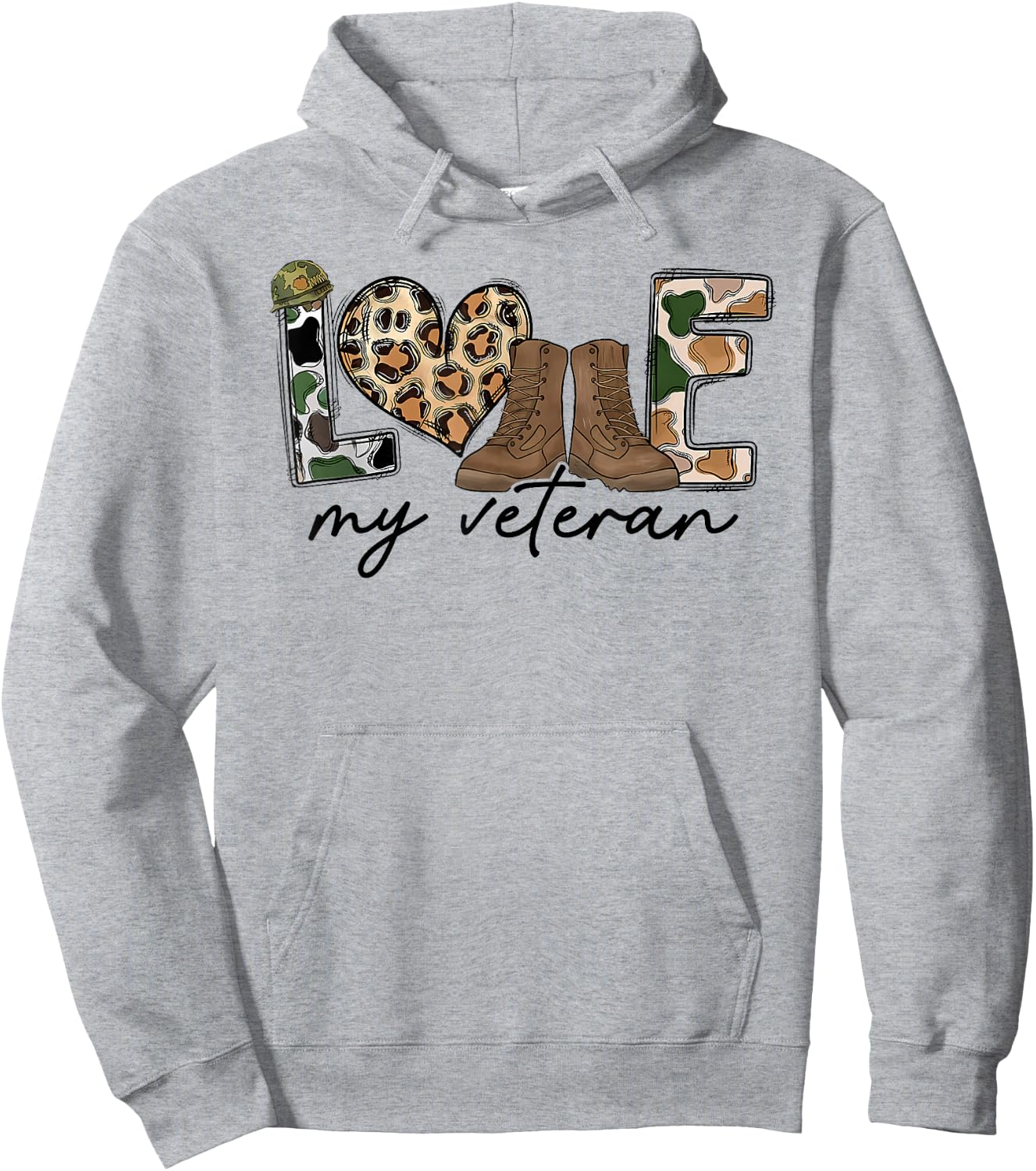 I Love My Veteran Camouflage USA Flag Military Hoodie - Hoodie | Ash
