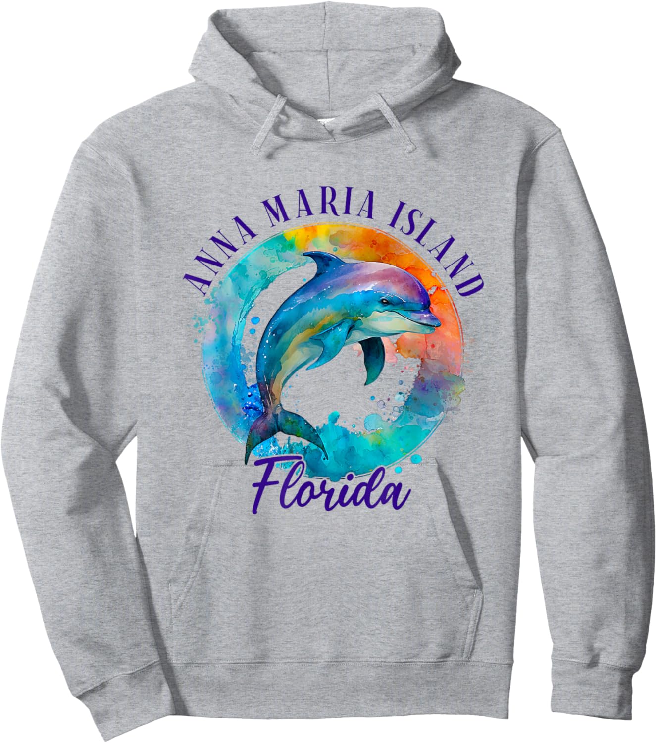 Anna Maria Island Florida Happy Watercolor Dolphin Hoodie - Hoodie | Ash