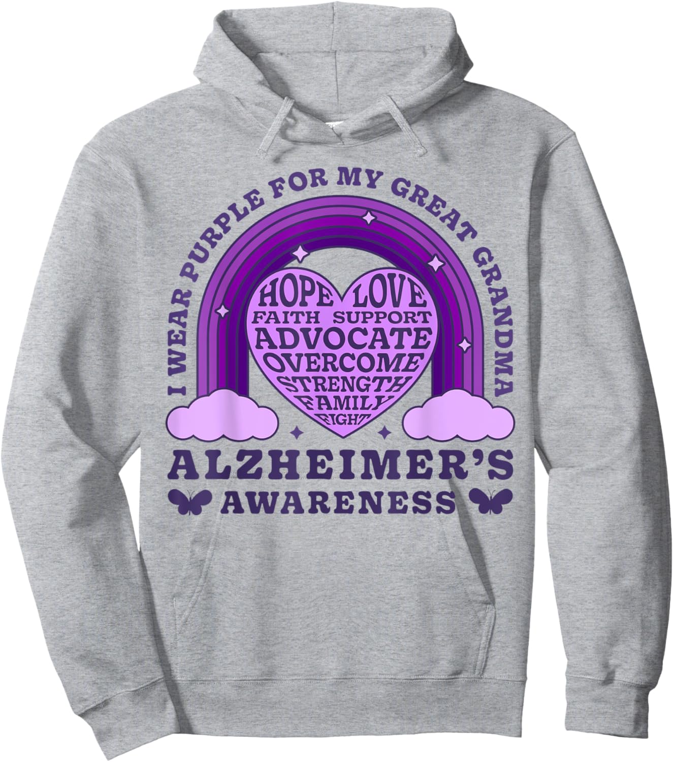 I Wear Purple For My Great Grandma Alzheimer's Awareness Day Hoodie - Hoodie | Ash
