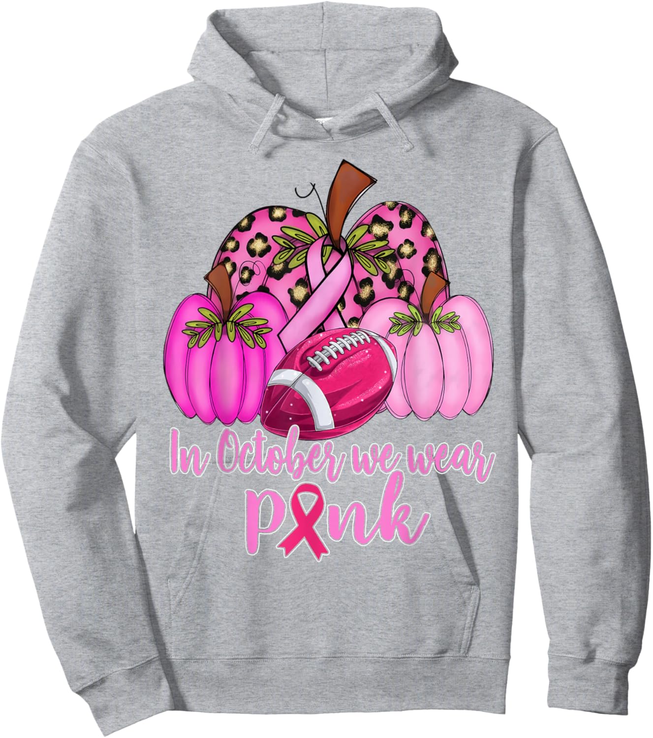 In October We Wear Pink Football Pumpkin Breast Cancer Hoodie - Hoodie | Ash