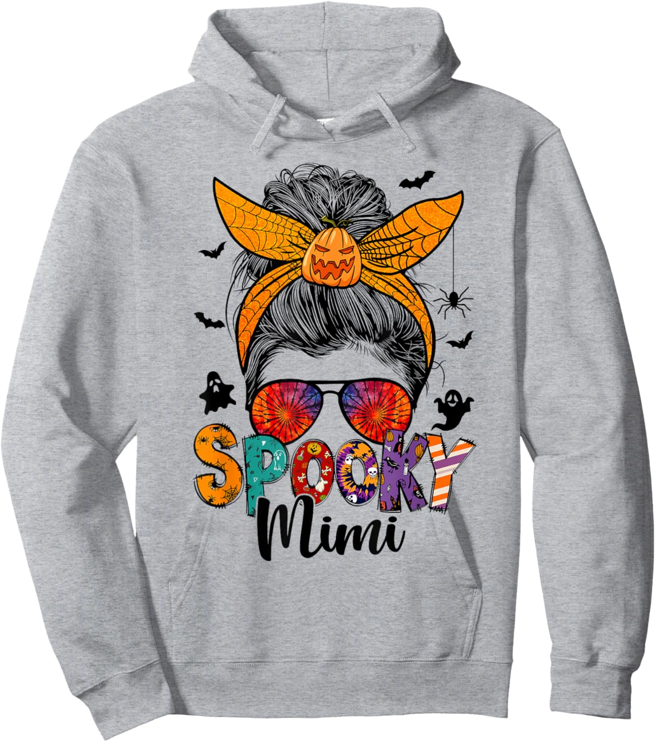 Spooky Mimi Messy Bun Grandma Pumpkin Halloween Pumpkin Hoodie - Hoodie | Ash
