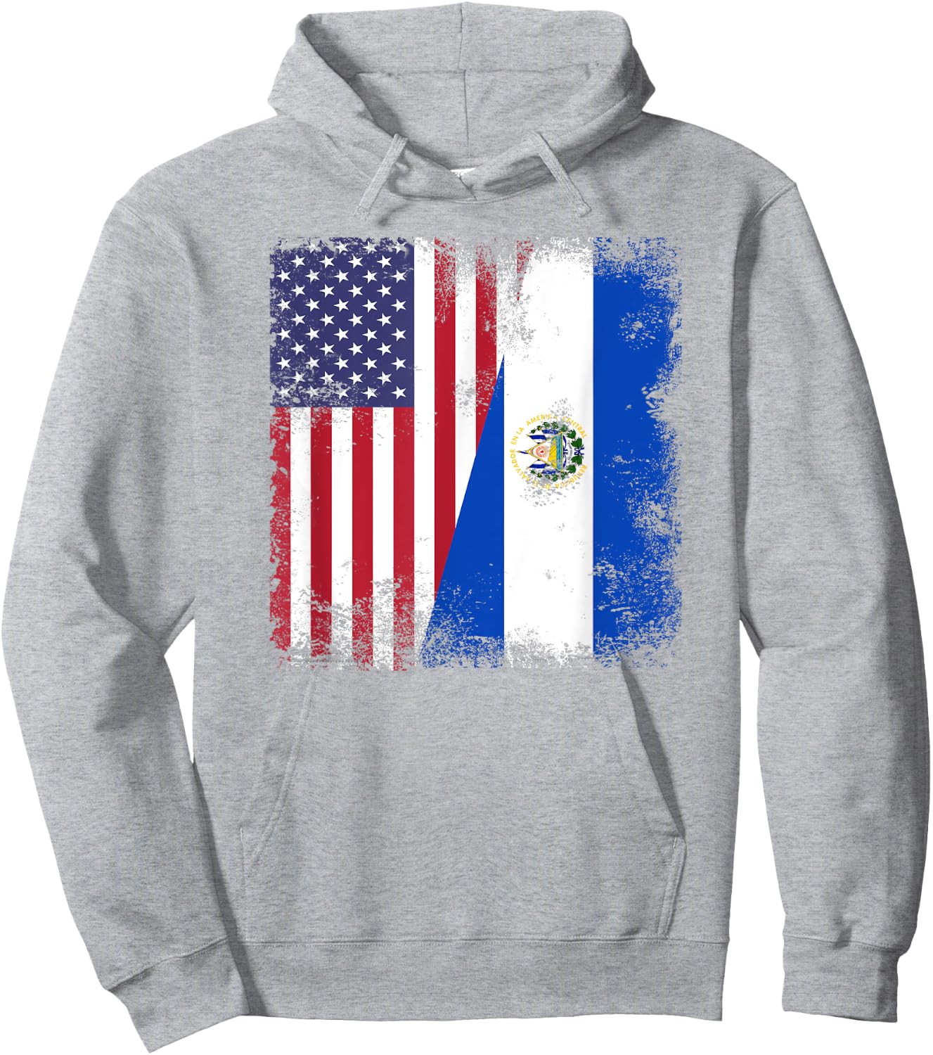 Half Salvadoran Flag | Vintage El Salvador USA Gift Hoodie - Hoodie | Ash