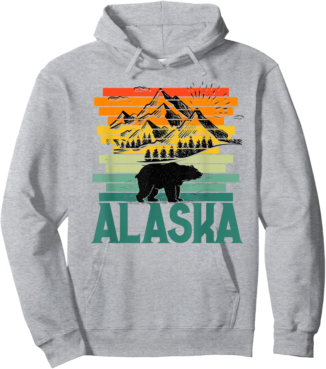 Alaskan Glacier Mountains Landscape Bear Animal Retro Cute Hoodie - Hoodie | Ash