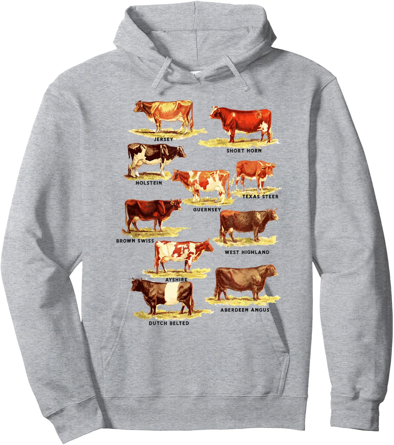 Vintage Cow Breeds Retro Farmer Beef and Dairy Graphic Hoodie - Hoodie | Ash