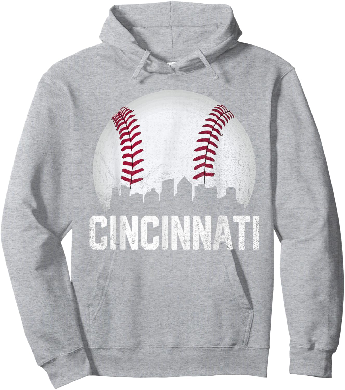 Cincinnati Baseball Ohio Skyline City Vintage Style Hoodie - Hoodie | Ash