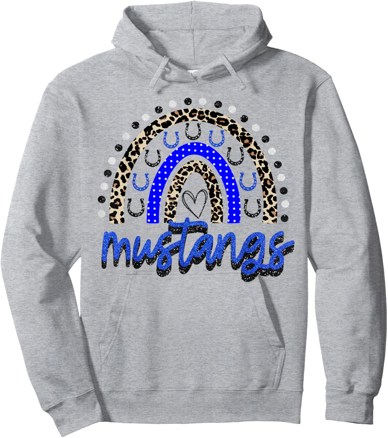 Blue Mustangs School Spirit Mustang Rainbow Mascot Hoodie - Hoodie | Ash