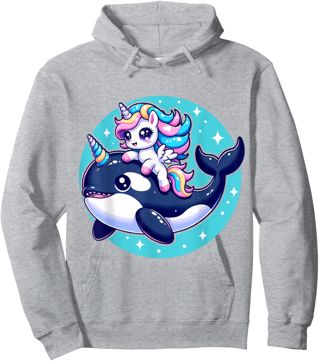Cute Unicorn Riding Orca Killer Whale Lover Girls Kids Hoodie - Hoodie | Ash