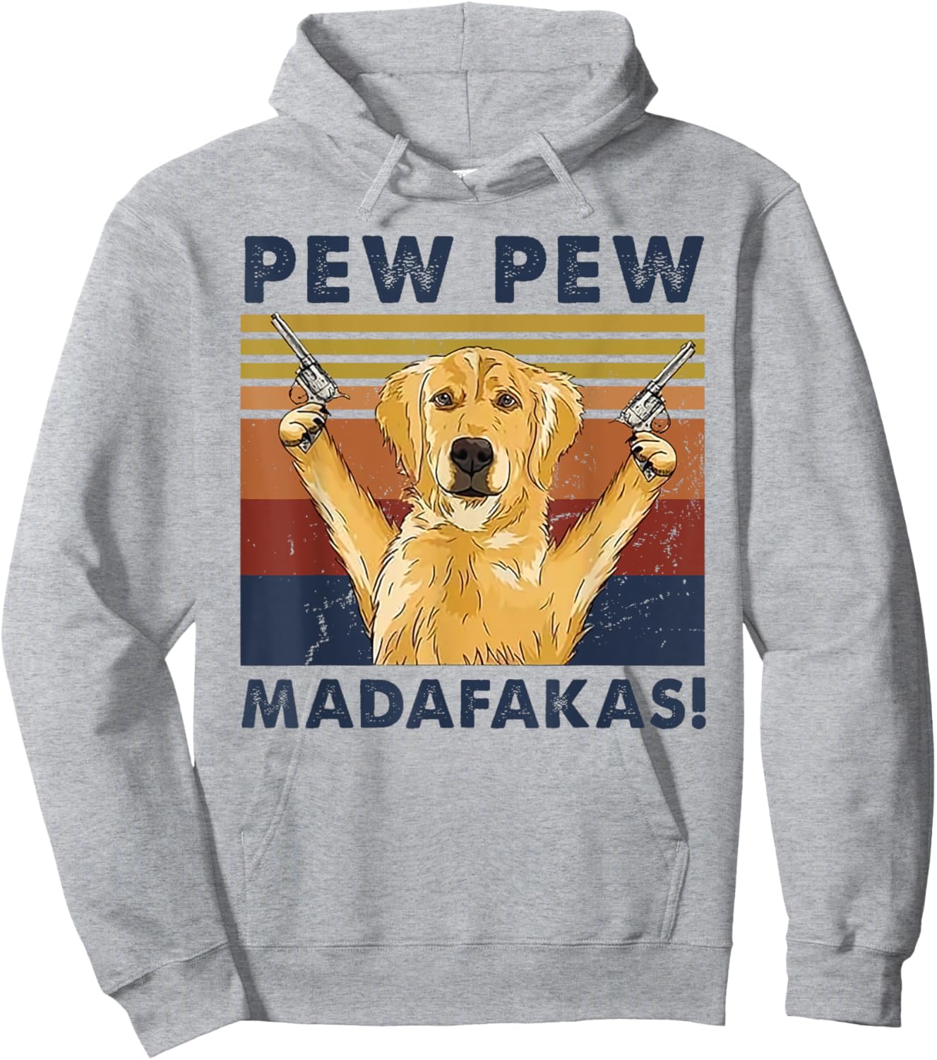 Vintage Golden Retriever Dog Pew Pew Madafakas Dogs Lovers Hoodie - Hoodie | Ash