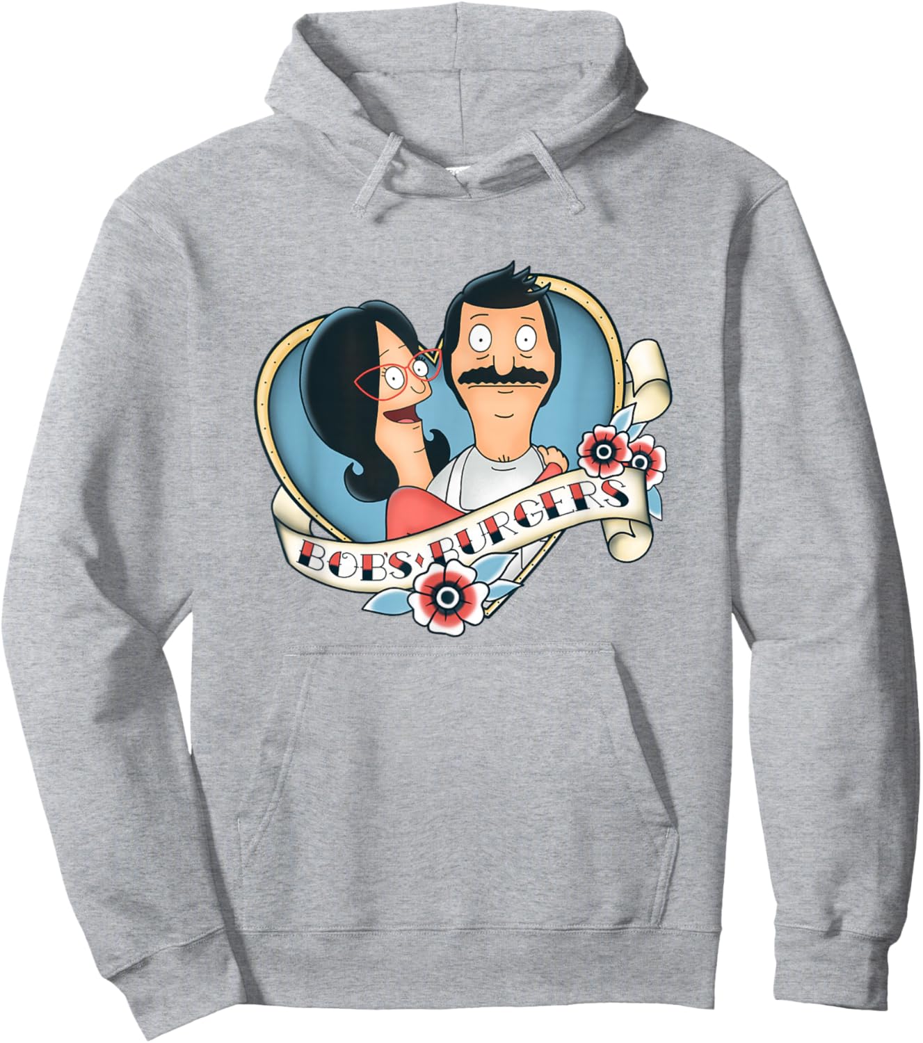 Bob's Burgers Bob and Linda Heart Shape Tattoo Style Logo Hoodie - Hoodie | Ash
