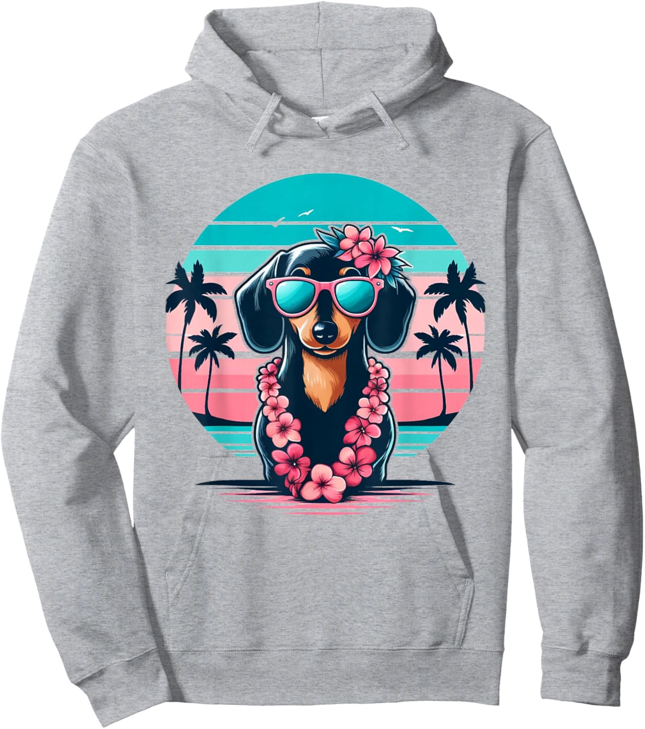 Retro Hawaiian Dachshund Dog Tropical Floral Summer Vibes Hoodie - Hoodie | Ash
