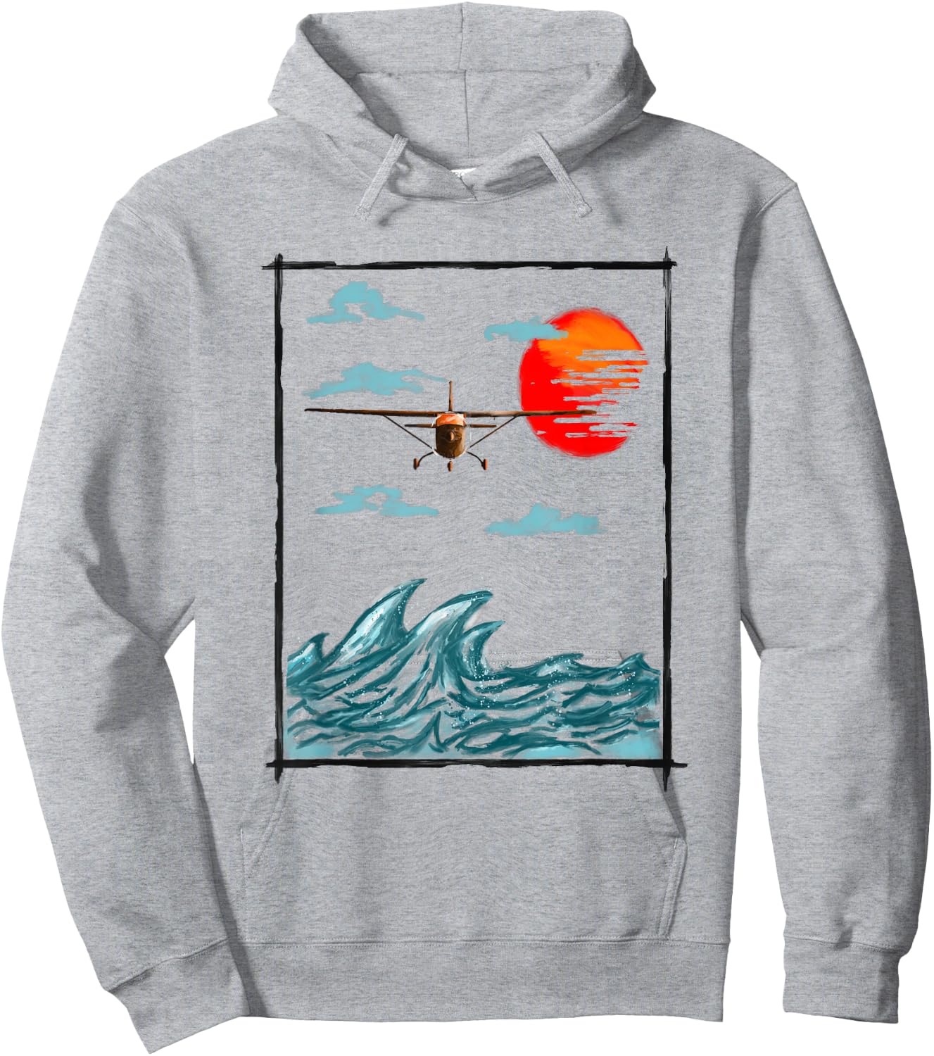 Airplane Lover Present Airplane Over Waves Hoodie - Hoodie | Ash
