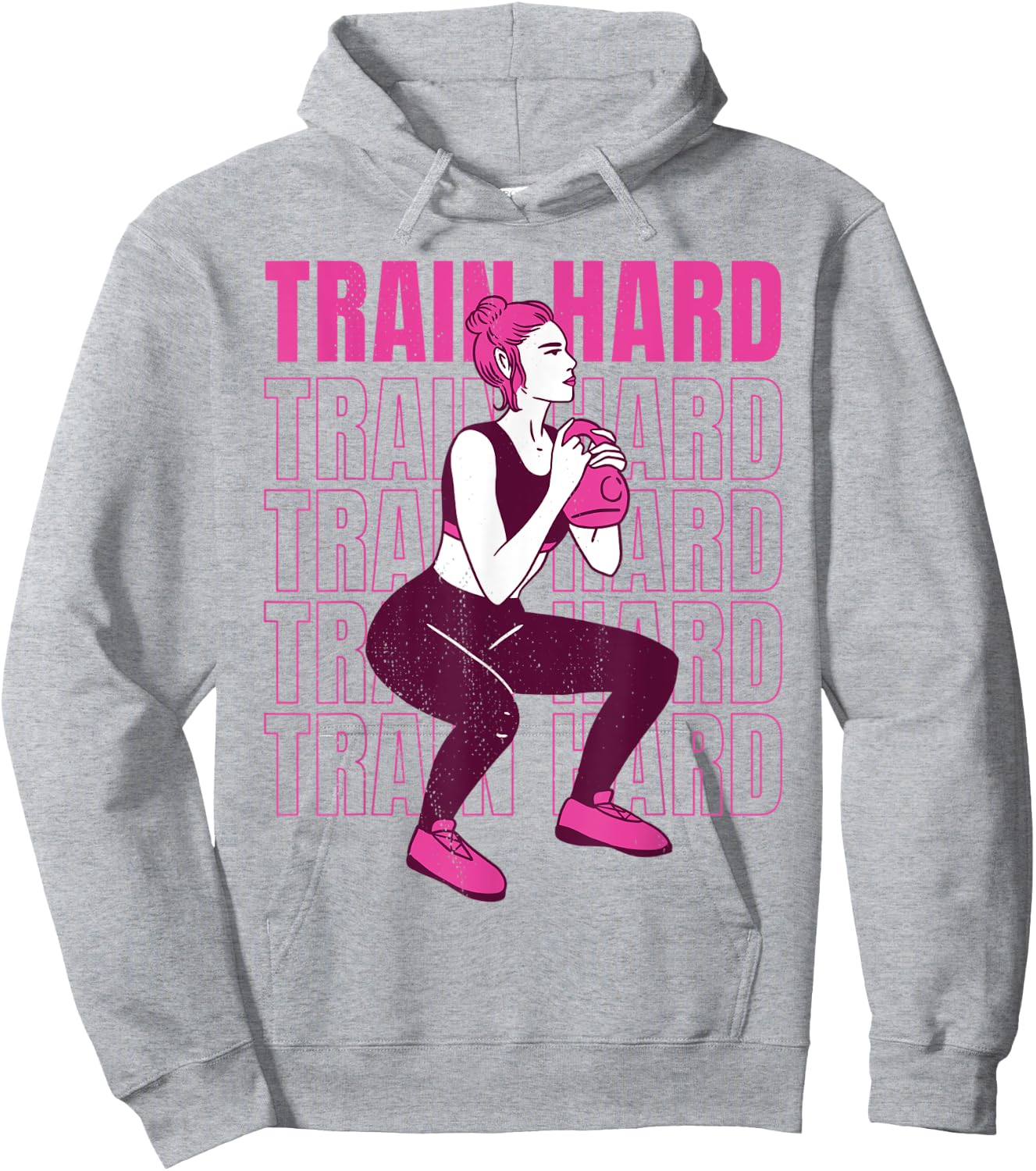 Woman lifting weights. Train hard - my favorite workout. Hoodie - Hoodie | Ash