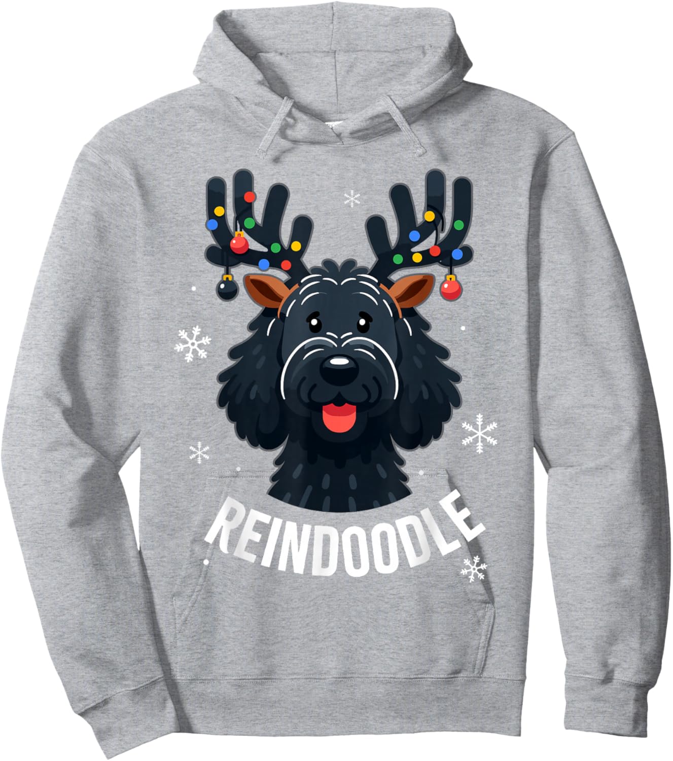 Black Doodle Dog Reindoodle Reindeer Doodle Christmas Dog Hoodie - Hoodie | Ash