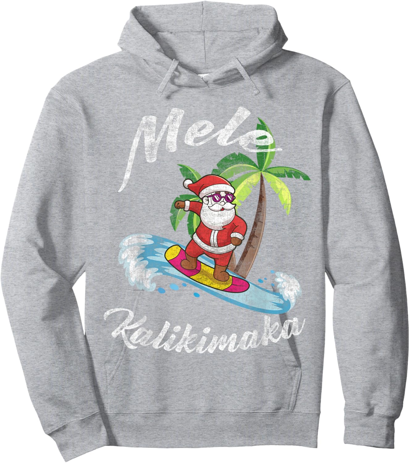 Mele Kalikimaka Hawaii Christmas Surfing Santa Hoodie - Hoodie | Ash
