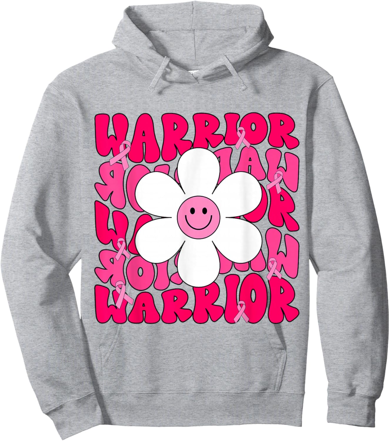 Groovy Breast Cancer Warrior Pink Ribbon Hoodie - Hoodie | Ash