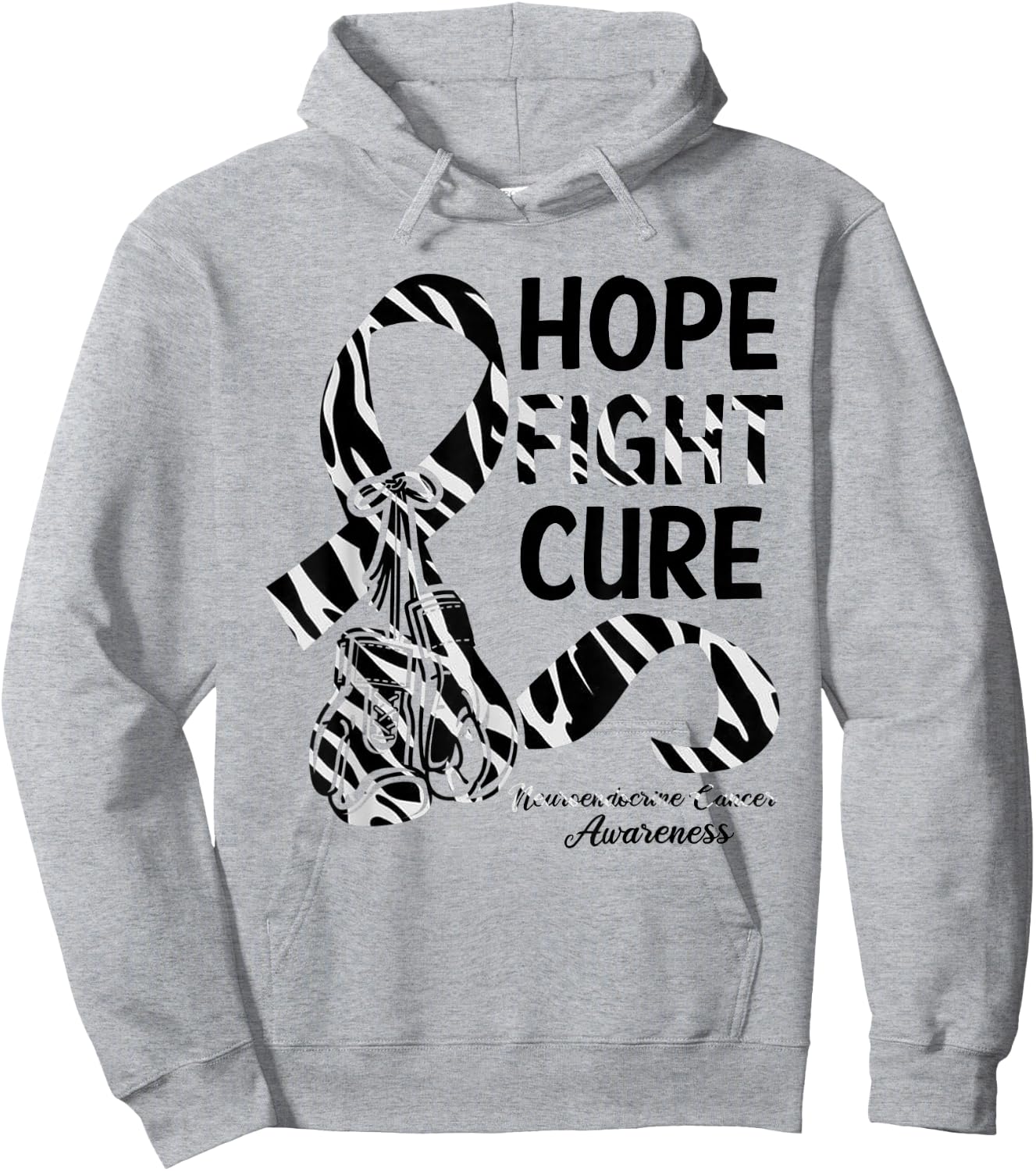 Hope Fight Cure Zebra Ribbon Neuroendocrine Cancer Awareness Hoodie - Hoodie | Ash