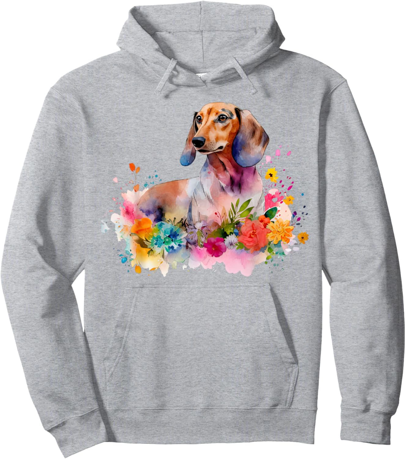 Dachshund Watercolor Art Dog Dog Breed Woman Kids Floral Hoodie - Hoodie | Ash