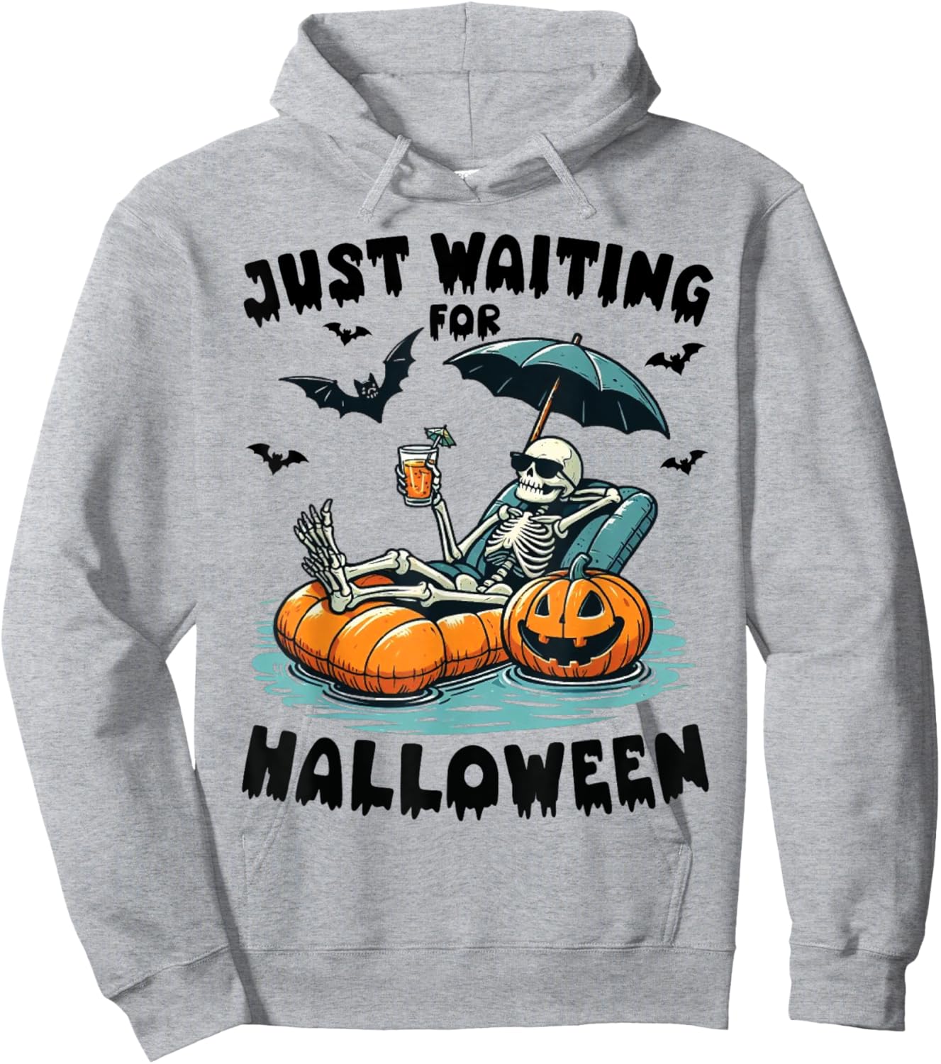 Funny Just Waiting For Halloween Skeleton Spooky Vibe Summer Hoodie - Hoodie | Ash