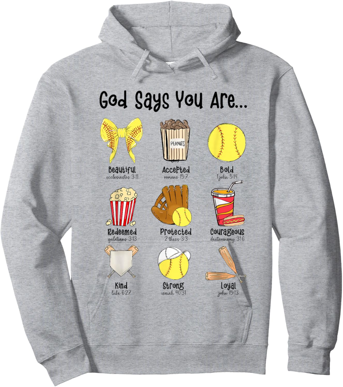 God Says You Are Softball Player Christian Cross Faith Hoodie - Hoodie | Ash