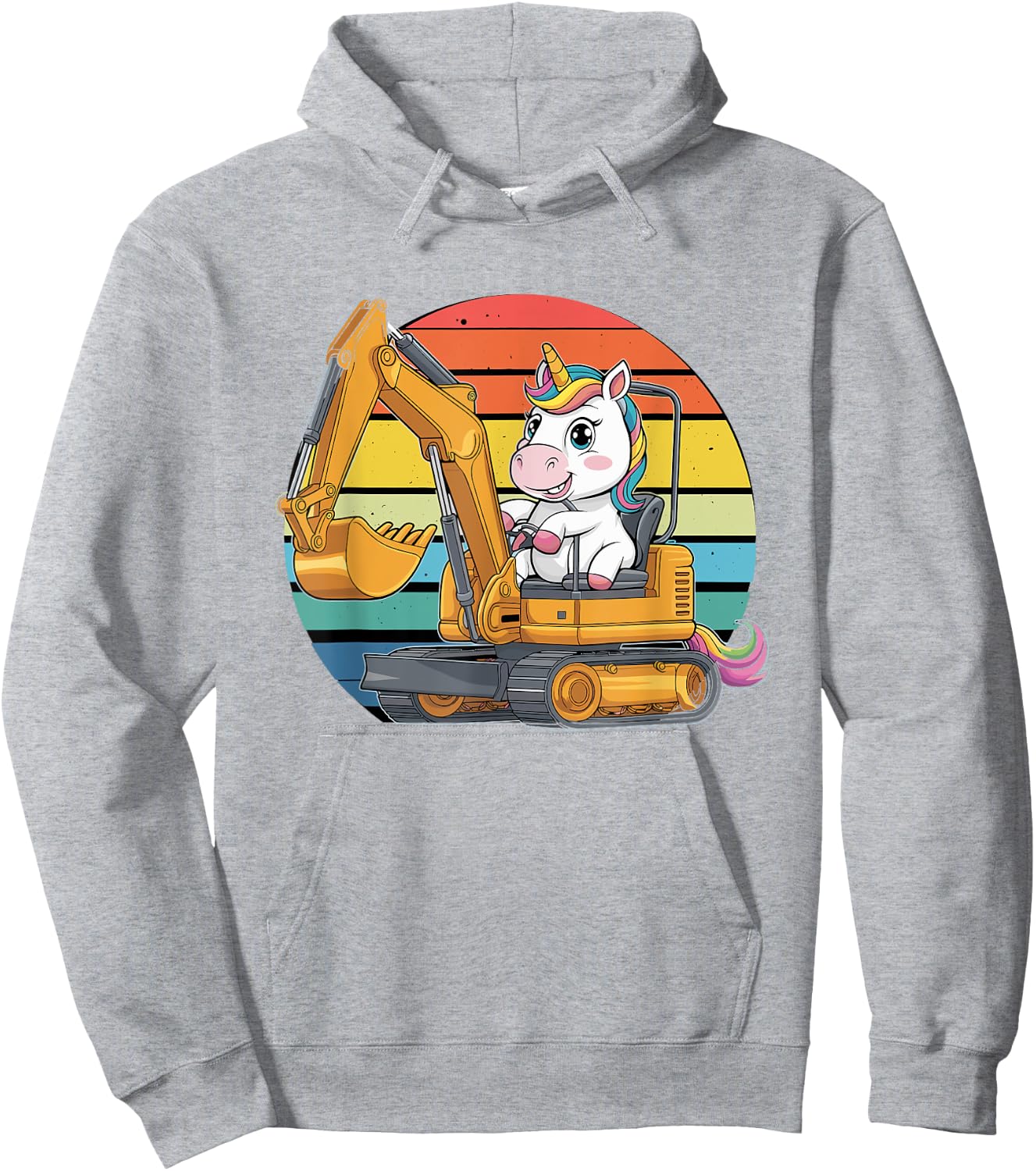 Retro Unicorn Excavator Operator Construction Excavators Hoodie - Hoodie | Ash
