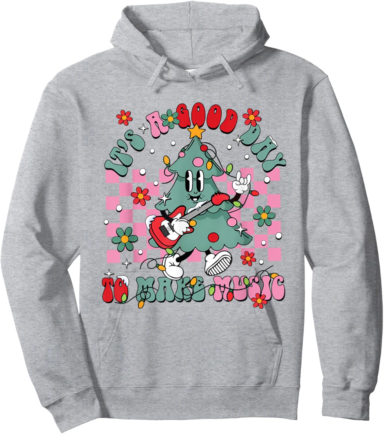 It's A Good Day To Make Music Retro Teacher Christmas Tree Hoodie - Hoodie | Ash