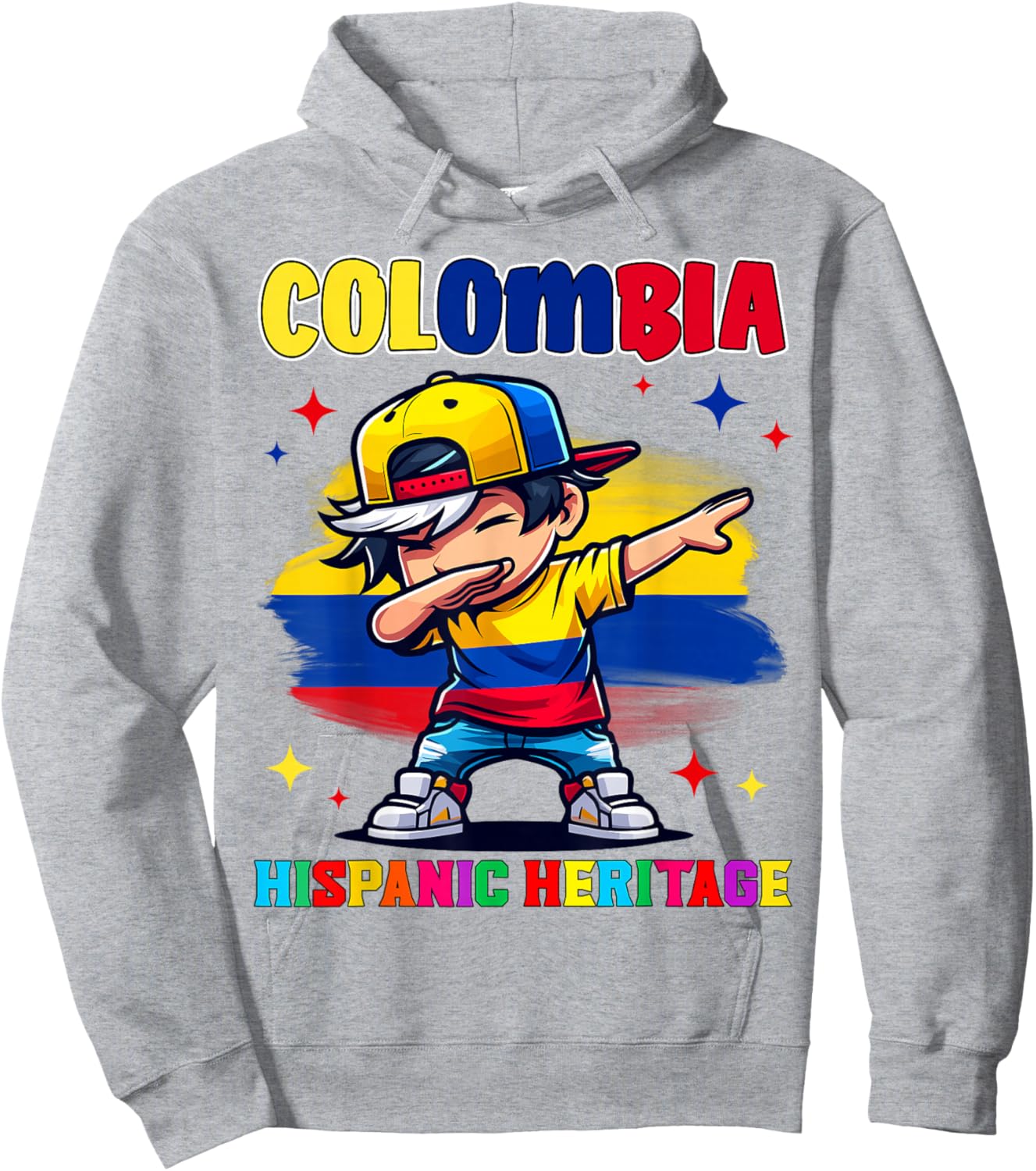 Colombia Dabbing Kid Hispanic Heritage Celebration for Kids Hoodie - Hoodie | Ash