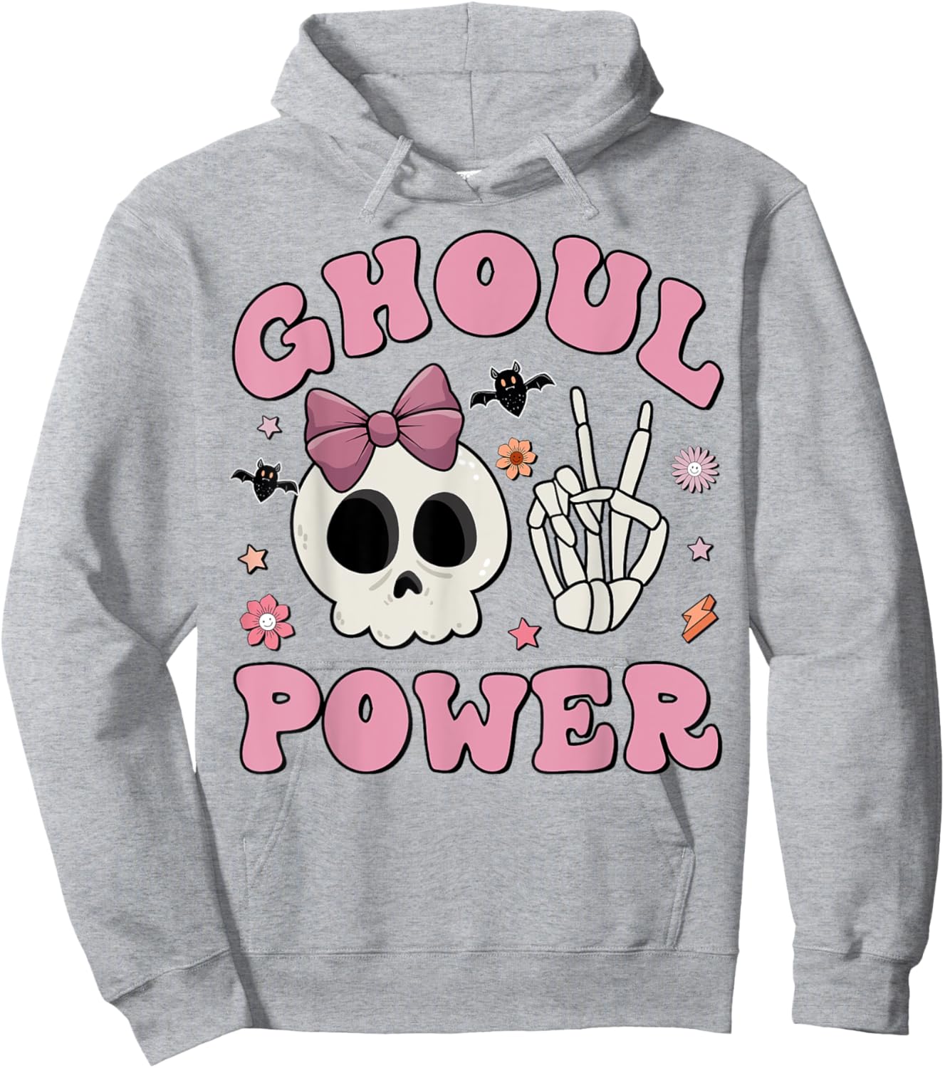 Retro Ghoul Power Halloween Girl Power Skull Toddler Kids Hoodie - Hoodie | Ash