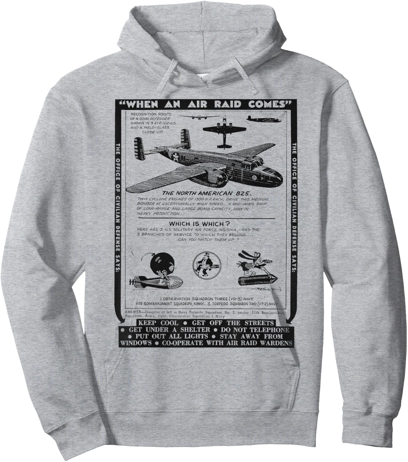World War 2 Retro Airplane WWII North American B25 Bomber Hoodie - Hoodie | Ash