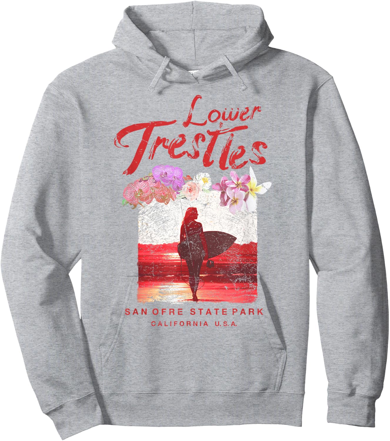 Lower Trestles California Surfboard Girl Vintage Surf Hoodie - Hoodie | Ash