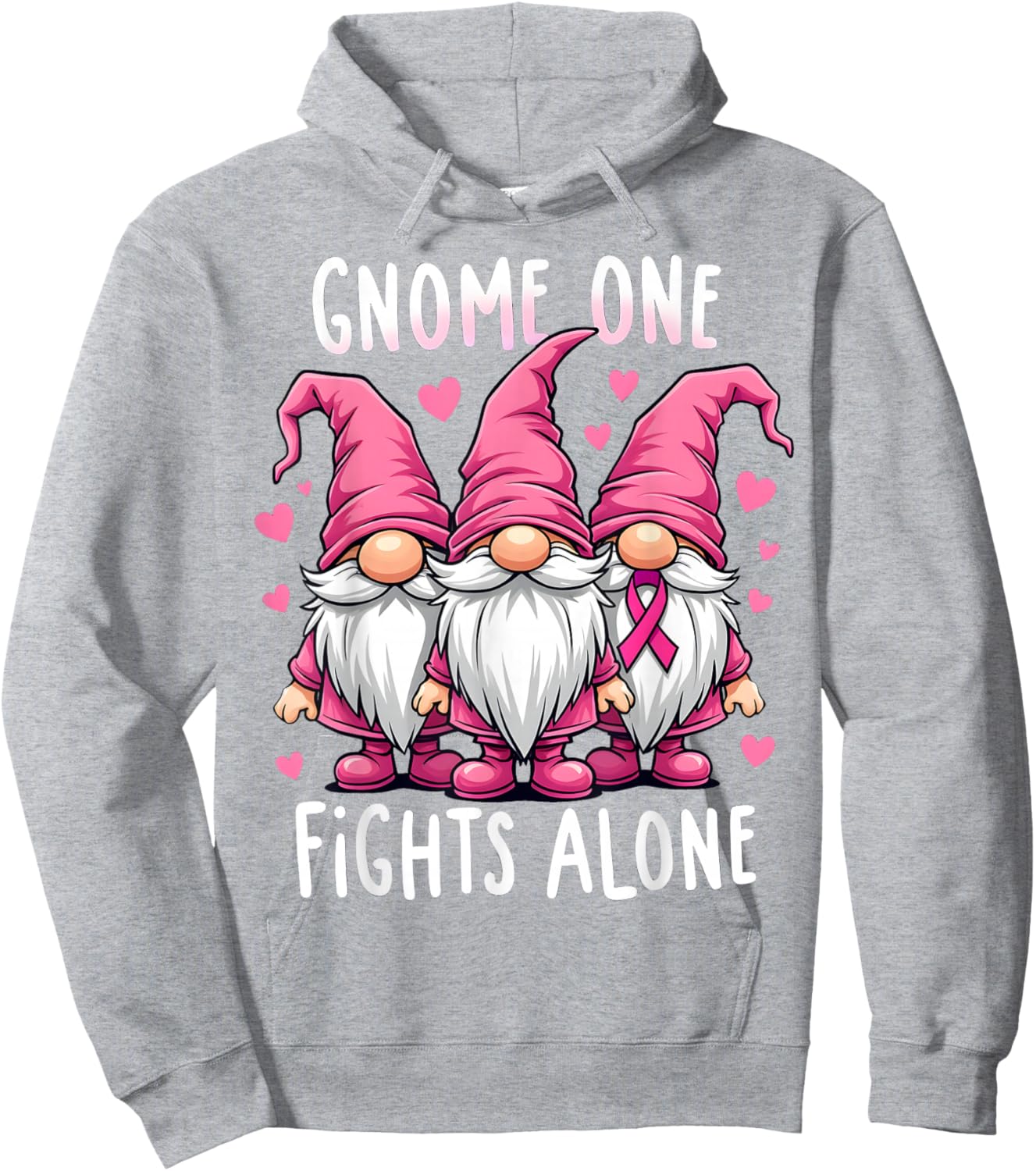 Gnome One Fights Alone Breast Cancer Awareness Pink Women Hoodie - Hoodie | Ash