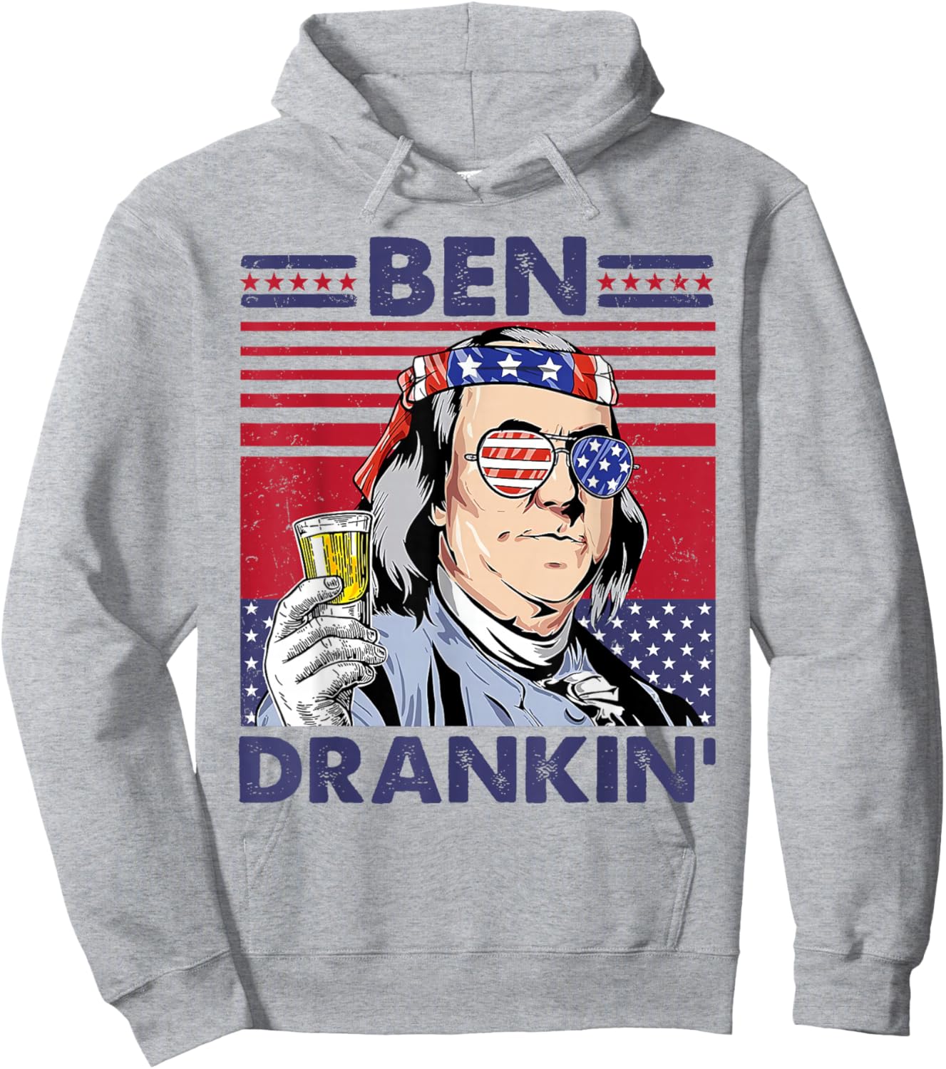 Vintage Ben Drankin' Funny 4th of July Drinking Presidents Hoodie - Hoodie | Ash