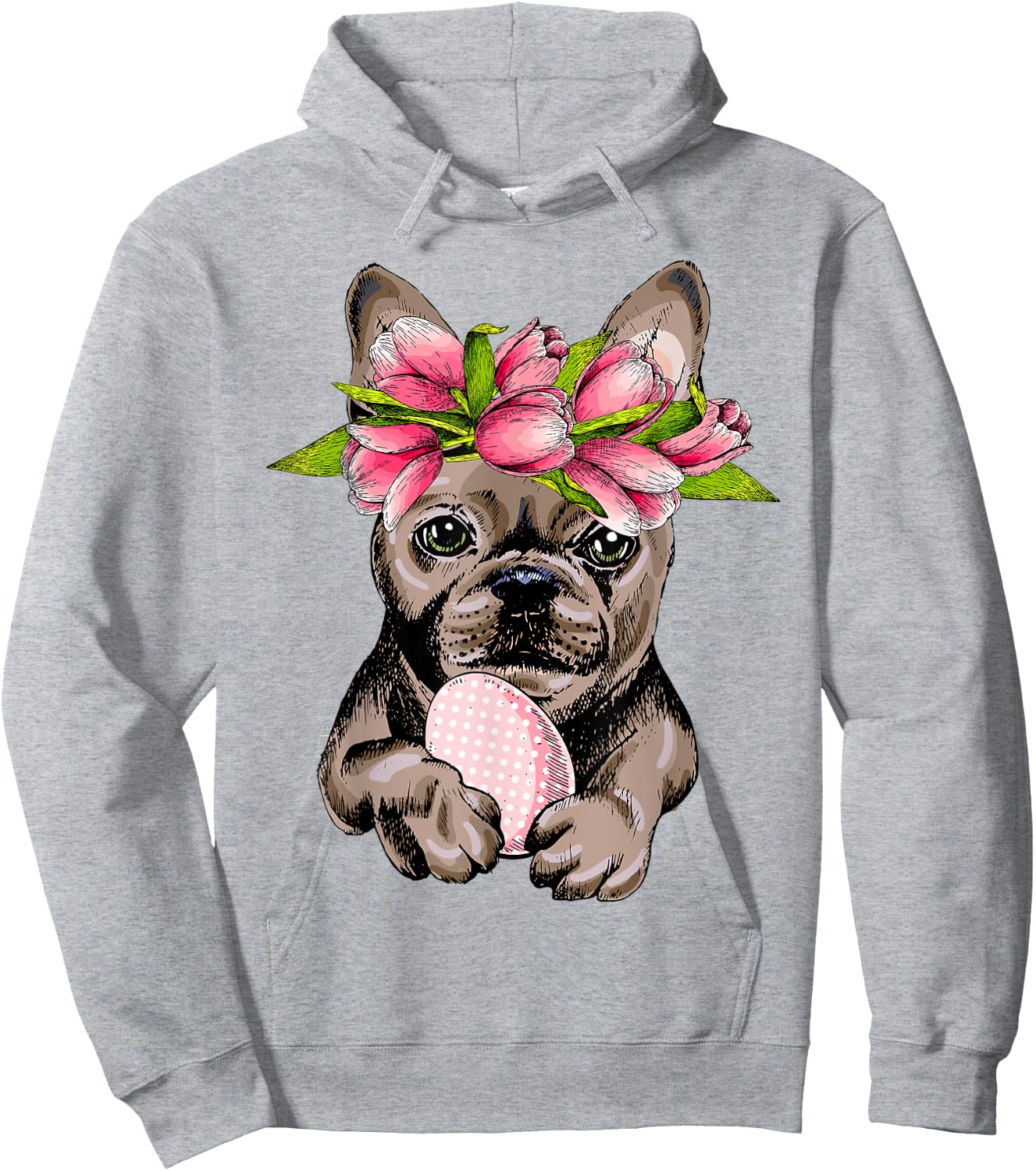 Bunny French Bulldog Dog Happy Easter Day Lover Egg Hunt Men Women Girls Kids Hoodie - Hoodie | Ash