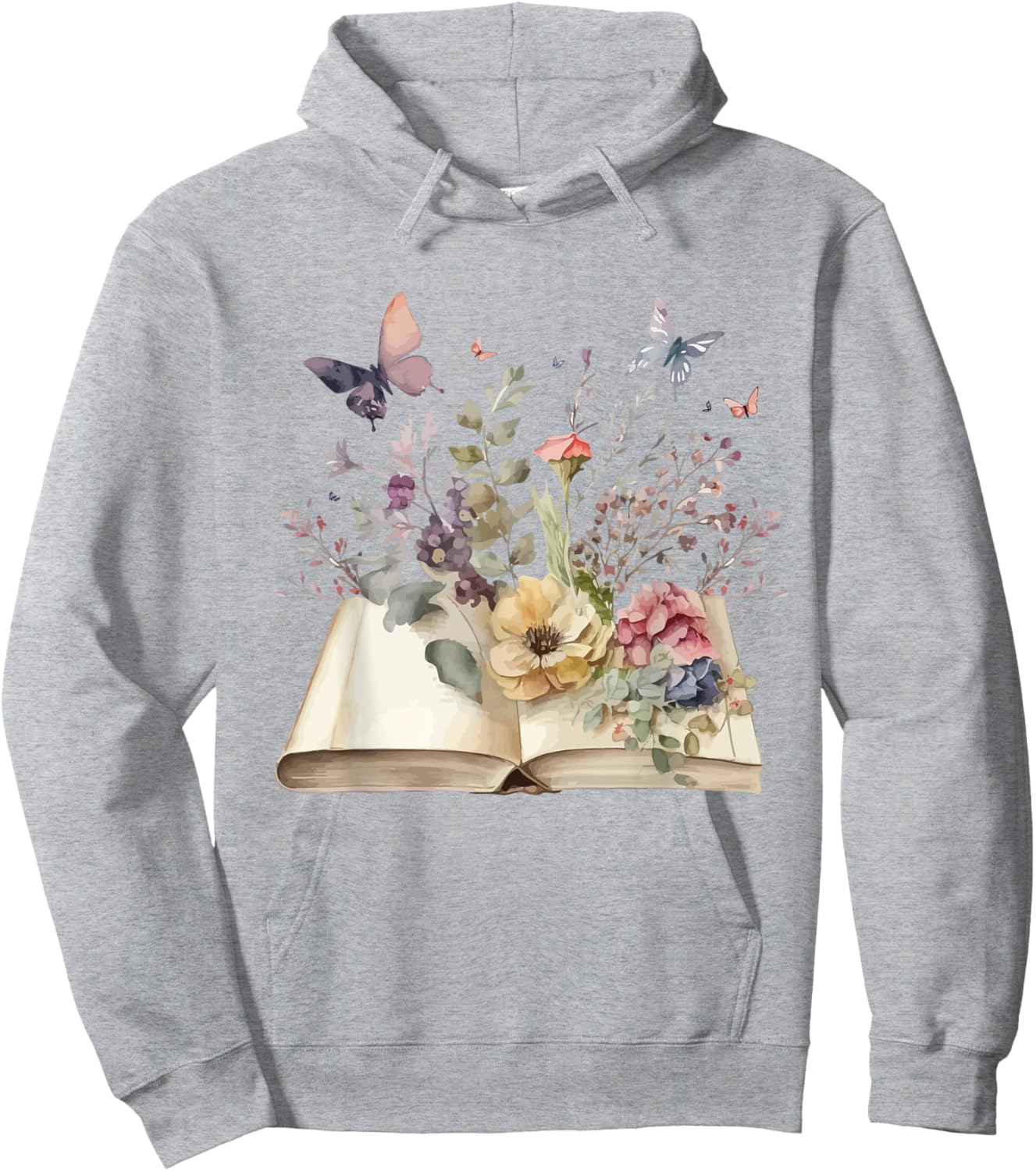 Book Flowers and Butterfly Beautiful Reading Reader Graphic Hoodie - Hoodie | Ash