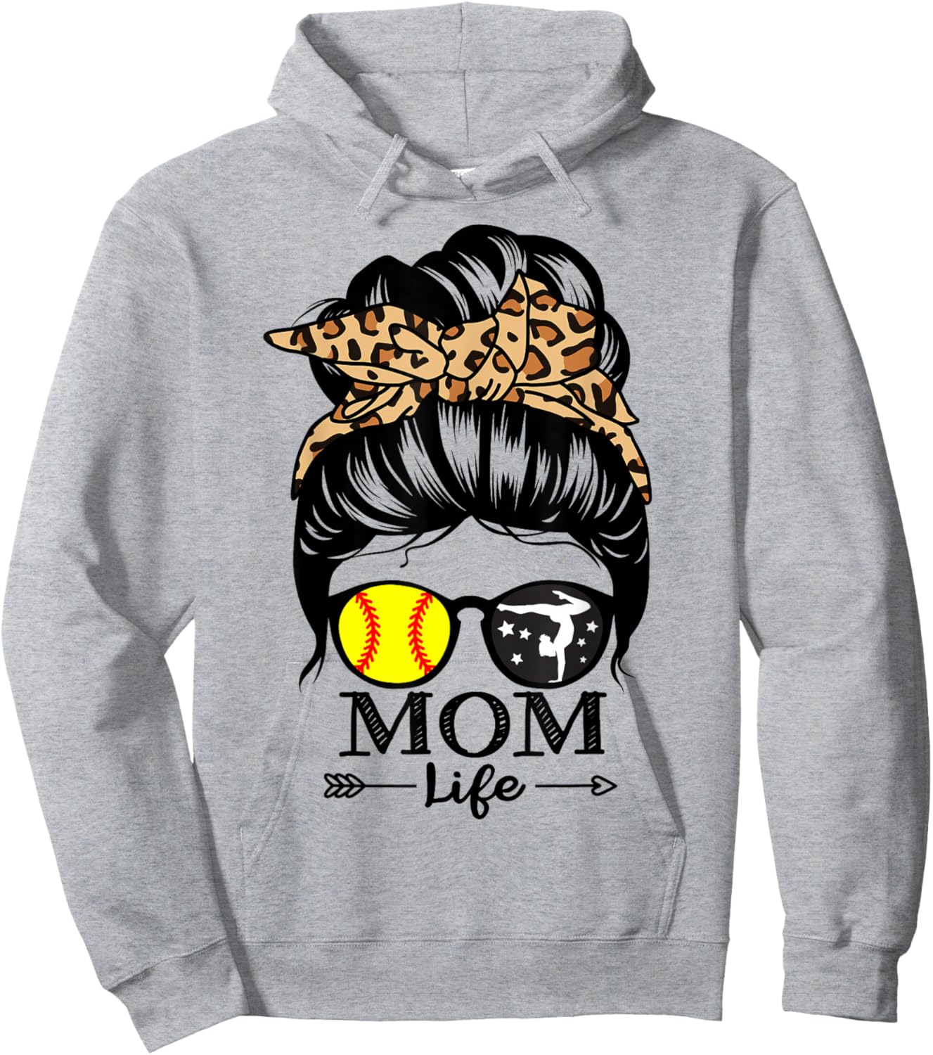 Mom Life Messy Bun Hair Funny Softball Gymnastics Mom Hoodie - Hoodie | Ash