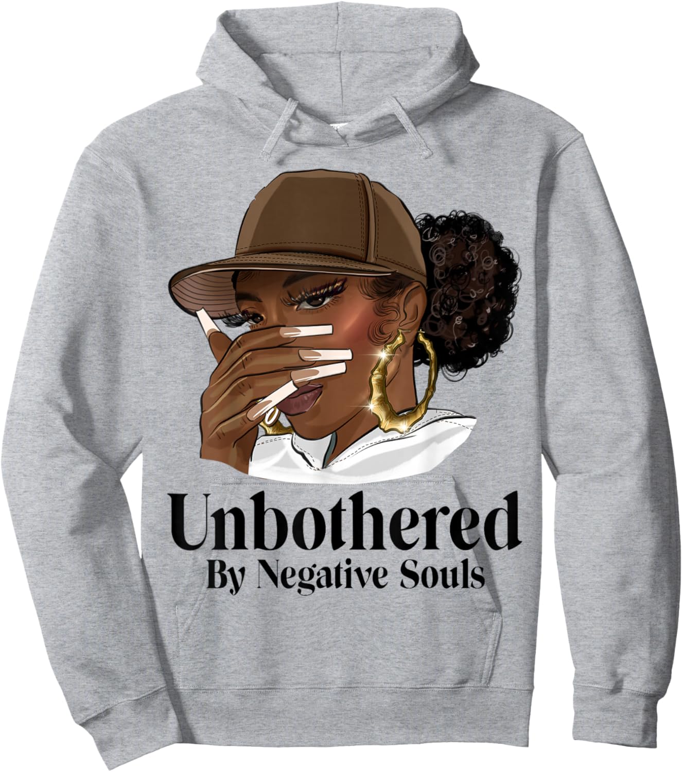Unbothered African American Afro Queen with Cap Black Woman Hoodie - Hoodie | Ash