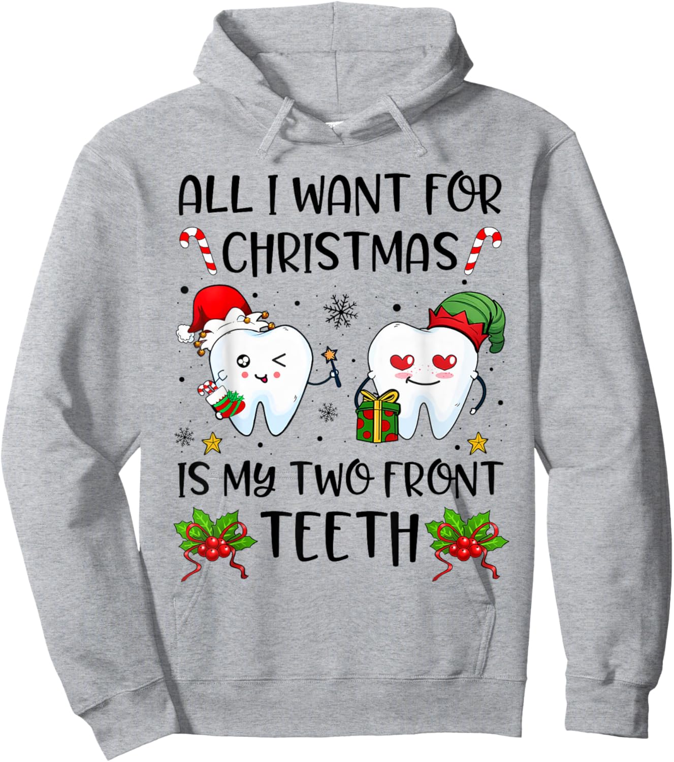 All I want For Christmas is My Two Front Teeth Funny Xmas Hoodie - Hoodie | Ash