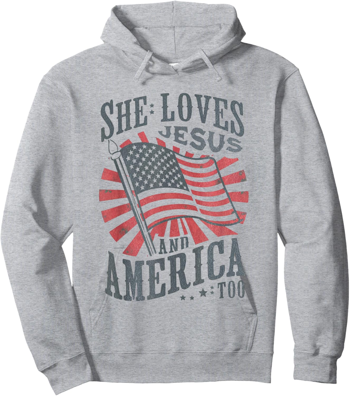 Women Retro She Loves Jesus and America Too USA 4th of July Hoodie - Hoodie | Ash