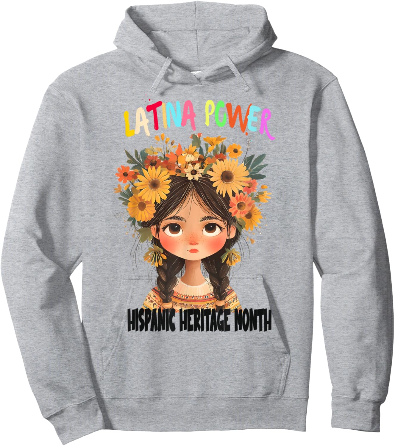 Hispanic Heritage Month Latina Power Anime Girl Flowers Hoodie - Hoodie | Ash